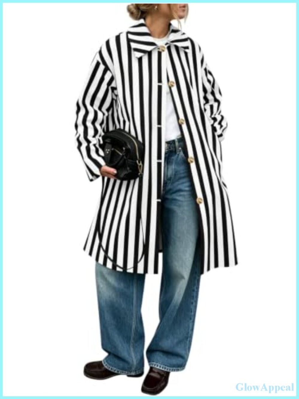 Oversized Striped Trench Coat Women Long Windproof Polyester Lightweight